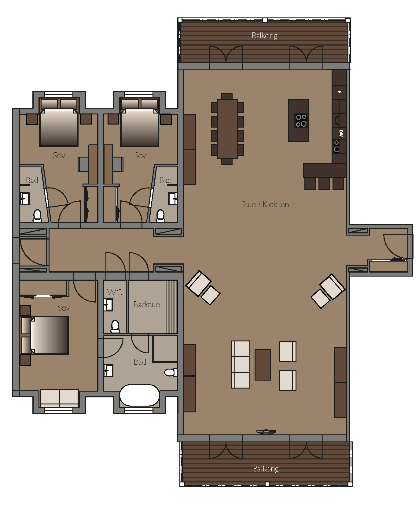 Plan d'étage du penthouse Hamsun à Vestlia Resort Geilo